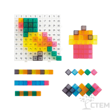 Кубики соединяющиеся полупрозрачные 2 см.(150шт). Набор учимся счету до 100 «Мозаика и узоры»
