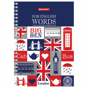 Тетрадь-словарик А5 48л. BRAUBERG для записи английских слов, гребень, клетка, BRAUBERG, справка