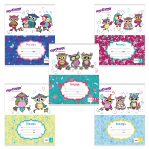 Тетрадь 12л. ЮНЛАНДИЯ линия, обложка картон, "УМНЫЕ СОВЫ", 104912