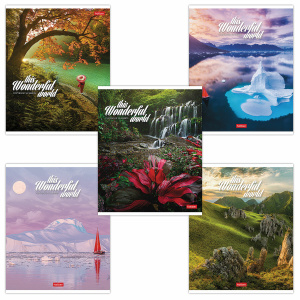 Тетрадь 96л. линия HATBER, скоба, обложка картон, Удивительный мир (5 видов), 96Т5В2