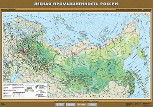 Учебн. карта "Лесная промышленность России" 100х140 8,9 класс