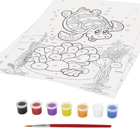 Раскраска по номерам А4,  ЮНЛАНДИЯ "ЧЕРЕПАШКА", С АКРИЛОВЫМИ КРАСКАМИ, на картоне, кисть, 661597