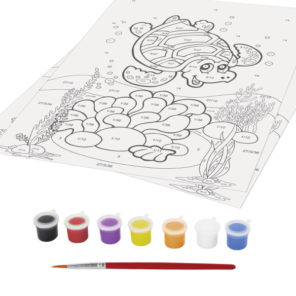 Раскраска по номерам А4,  ЮНЛАНДИЯ "ЧЕРЕПАШКА", С АКРИЛОВЫМИ КРАСКАМИ, на картоне, кисть, 661597