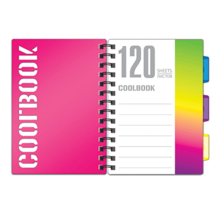 Тетрадь-блокнот A5 (148x210мм) 120л. BRAUBERG CoolBOOK, 3 разделителя, обл.пластик, клетка