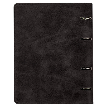 Тетрадь на кольцах А5 (180х220мм) 120л. BRAUBERG "Main", под кожу, клетка, черная