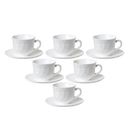 Набор чайный на 6 персон, 6 чашек объемом 220 мл и 6 блюдец, белое стекло, "Trianon", LUMINARC