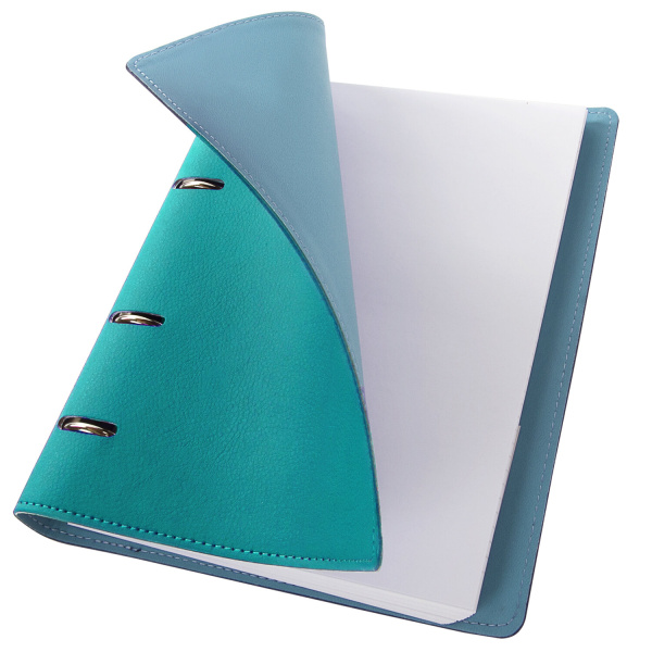 Тетрадь на кольцах А4 (240х310мм) 120л. BRAUBERG "Joy", под кожу, клетка, бирюзовый