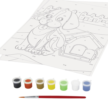 Раскраска по номерам А4, ЮНЛАНДИЯ "ЩЕНОК", С АКРИЛОВЫМИ КРАСКАМИ, на картоне, кисть, 661590