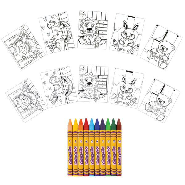 Раскраска по номерам А4, ЮНЛАНДИЯ "ИГРУШКИ", С ВОСКОВЫМИ МЕЛКАМИ, 5 картинок, 661609