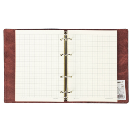 Тетрадь на кольцах А5 (180х220мм) 120л. BRAUBERG "Main", под кожу, клетка, коричневая