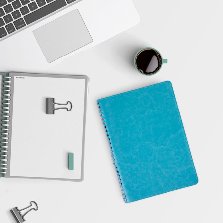 Бизнес-тетрадь А5 80л. на спирали BRAUBERG "Office PRO", гибкая, под кожу, бирюзовая