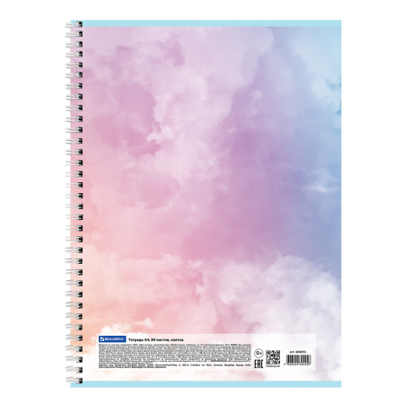 Тетрадь А4 80л. клетка на спирали BRAUBERG, глянцевый лак, "CLOUD"