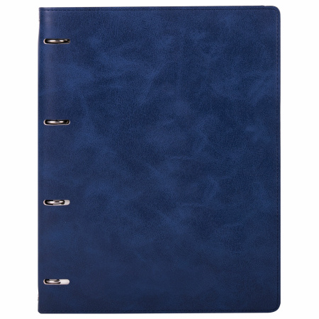 Тетрадь на кольцах А4 (240х310мм) 120л. BRAUBERG "Main", под кожу, клетка, синий