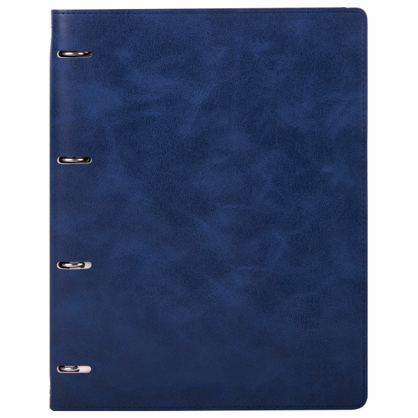 Тетрадь на кольцах А4 (240х310мм) 120л. BRAUBERG "Main", под кожу, клетка, синий