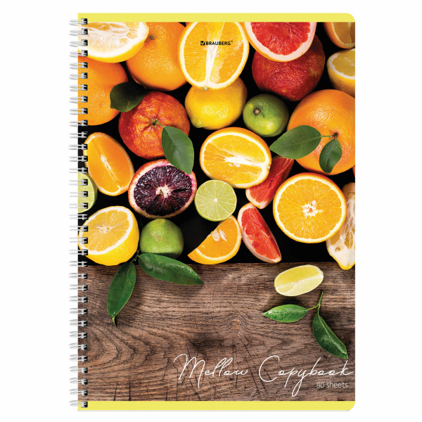 Тетрадь А4 80л. клетка на спирали BRAUBERG, обложка картон, "Фрукты"
