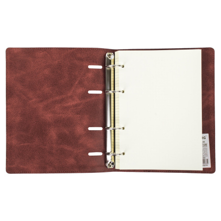 Тетрадь на кольцах А5 (180х220мм) 120л. BRAUBERG "Main", под кожу, клетка, коричневая