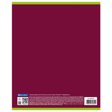 Тетрадь предметная AVOCADO 48л, глянцевый лак, ИНФОРМАТИКА, клетка, подсказ, BRAUBERG