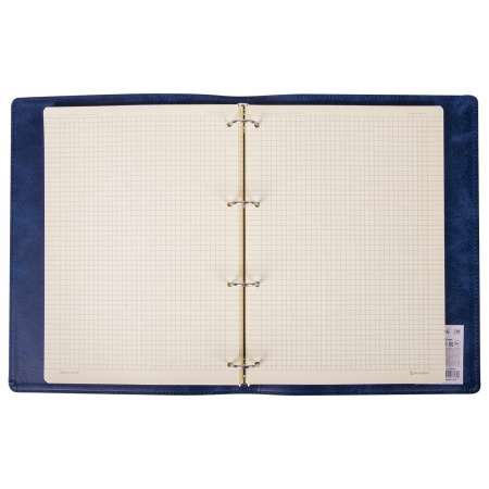 Тетрадь на кольцах А4 (240х310мм) 120л. BRAUBERG "Main", под кожу, клетка, синий