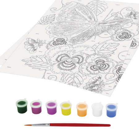 Раскраска по номерам А4, ЮНЛАНДИЯ "БАБОЧКА", С АКРИЛОВЫМИ КРАСКАМИ, на картоне, кисть, 661591