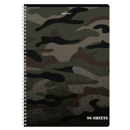 Тетрадь А4 96л. клетка на спирали BRAUBERG, офсет, обложка картон, Military