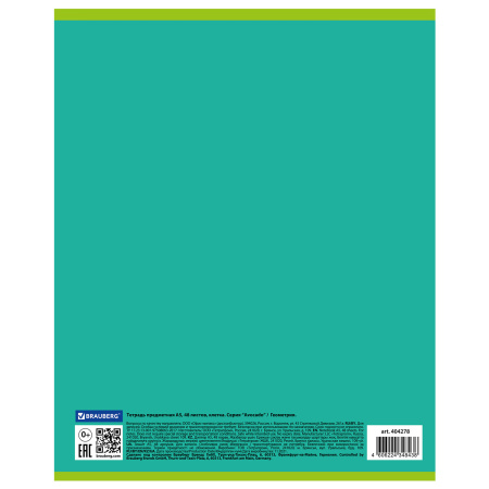 Тетрадь предметная AVOCADO 48л, глянцевый лак, ГЕОМЕТРИЯ, клетка, подсказ, BRAUBERG