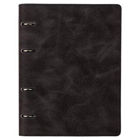 Тетрадь на кольцах А5 (180х220мм) 120л. BRAUBERG "Main", под кожу, клетка, черная