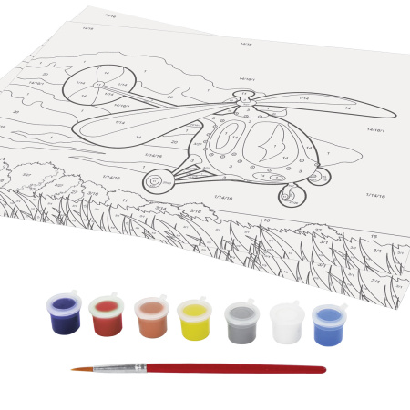 Раскраска по номерам А4, ЮНЛАНДИЯ "ВЕРТОЛЕТ", С АКРИЛОВЫМИ КРАСКАМИ, на картоне, кисть, 661592