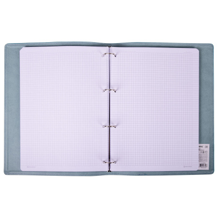 Тетрадь на кольцах А4 (240х310мм) 120л. BRAUBERG "Joy", под кожу, клетка, бирюзовый