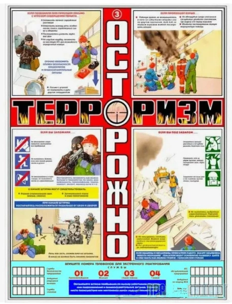 Комплект из 3-х лам. плакатов «ОСТОРОЖНО ТЕРРОРИЗМ!!!» 59*84см. ламинир. 