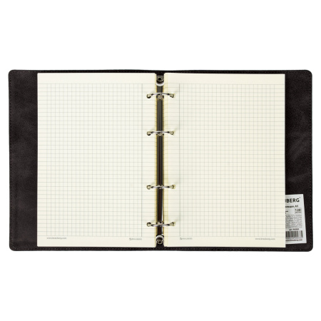 Тетрадь на кольцах А5 (180х220мм) 120л. BRAUBERG "Main", под кожу, клетка, черная