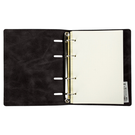 Тетрадь на кольцах А5 (180х220мм) 120л. BRAUBERG "Main", под кожу, клетка, черная