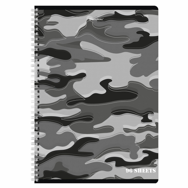 Тетрадь А4 96л. клетка на спирали BRAUBERG, офсет, обложка картон, Military