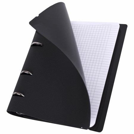 Тетрадь на кольцах А5 (175х220мм) 120л. BRAUBERG "Черный", пластик, с резинкой