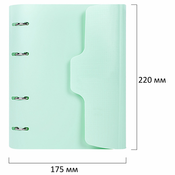 Тетрадь на кольцах А5 (175х220мм) 120л. BRAUBERG "Мятный", пластик, на липучке, с разделителями