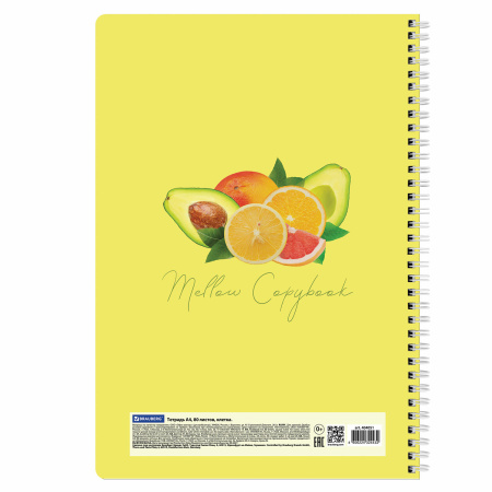 Тетрадь А4 80л. клетка на спирали BRAUBERG, обложка картон, "Фрукты"