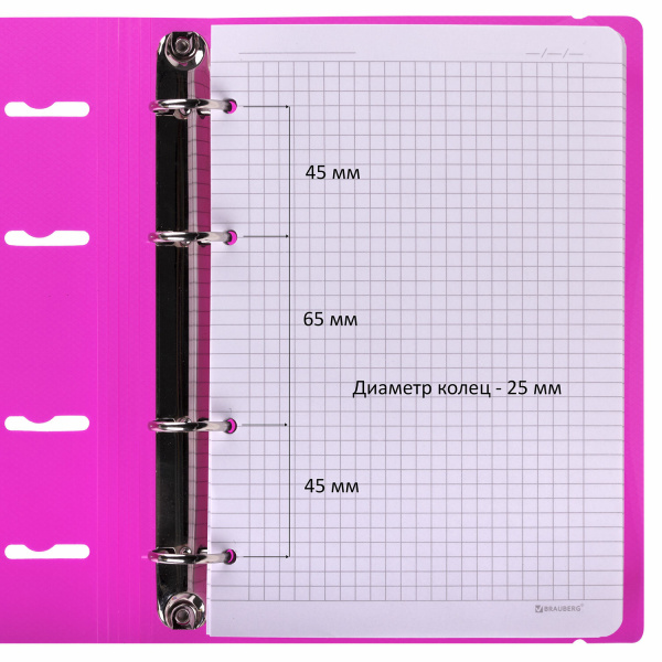 Тетрадь на кольцах А5 (175х220мм) 120л. BRAUBERG "Розовый", пластик, с резинкой