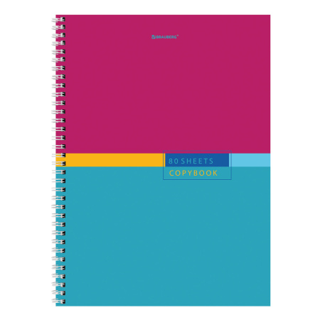 Тетрадь А4 80л. клетка на спирали BRAUBERG, обложка твердая, "Color"