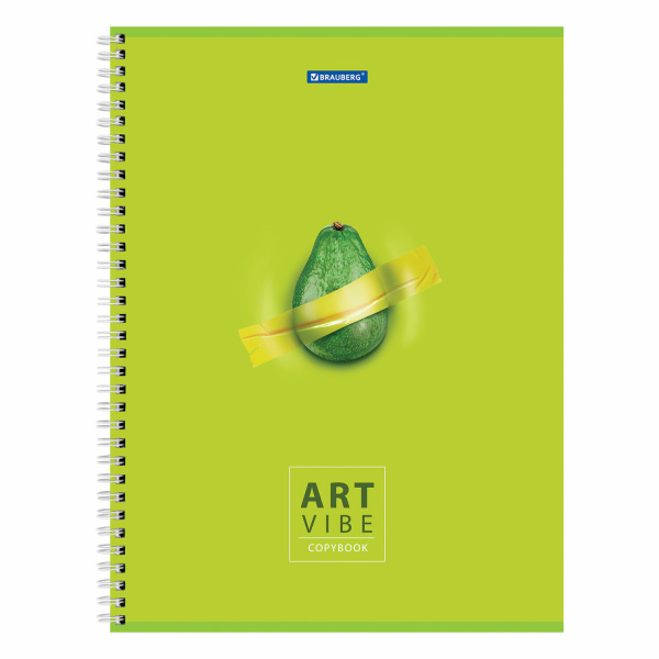Тетрадь А4 96л. клетка на спирали BRAUBERG, обложка глянцевый лак, «Avocado»