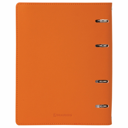 Тетрадь на кольцах А5 (180х220мм) 120л. BRAUBERG "Joy", под кожу, клетка, оранжевый/светло-оранжевый