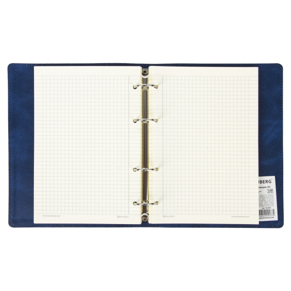 Тетрадь на кольцах А5 (148*218мм) 120л. BRAUBERG "Main", экокожа, синяя